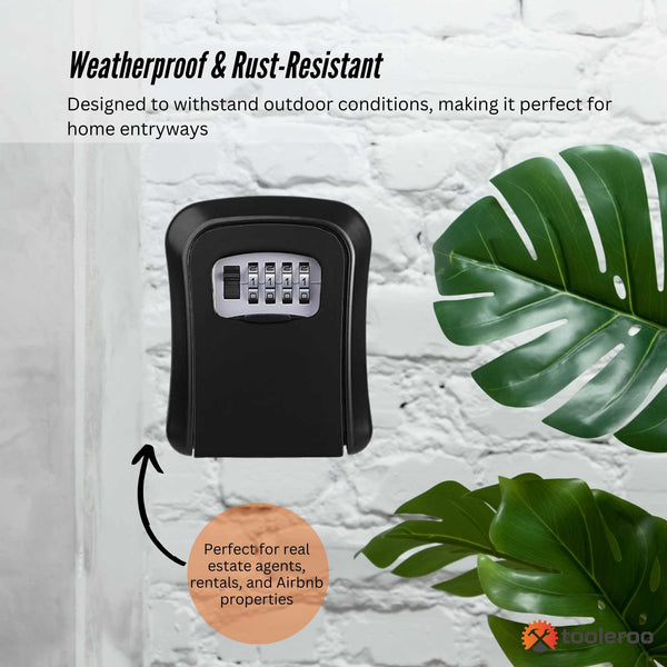 Tooleroo Wall Mount Key Lock Box 4 Digit Safe Weatherproof Secure Storage Mops Brooms & Scrubbers