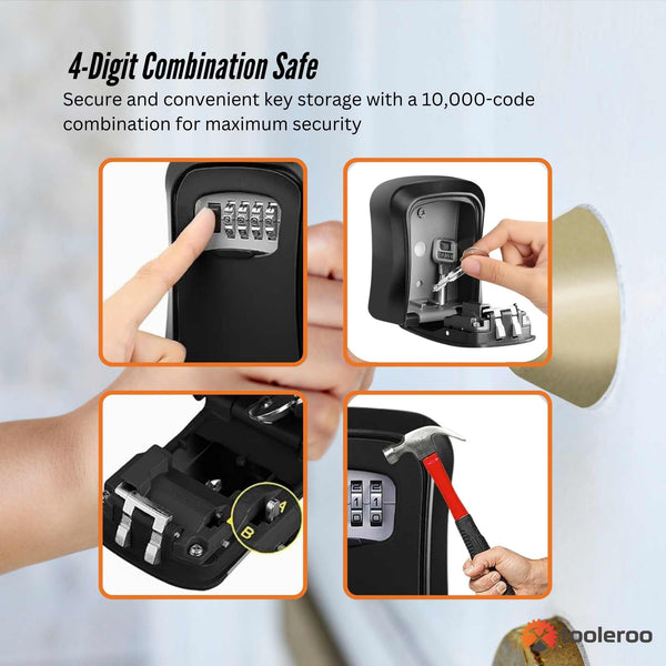 Tooleroo Wall Mount Key Lock Box 4 Digit Safe Weatherproof Secure Storage Mops Brooms & Scrubbers