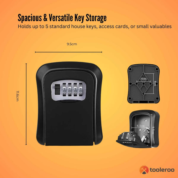 Tooleroo Wall Mount Key Lock Box 4 Digit Safe Weatherproof Secure Storage Mops Brooms & Scrubbers