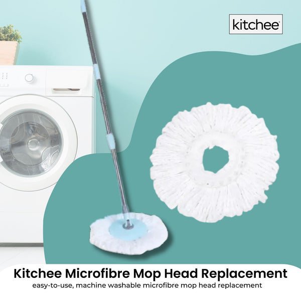Kitchee Microfibre Mop Head Replacement For Spin White Round Mop Pads