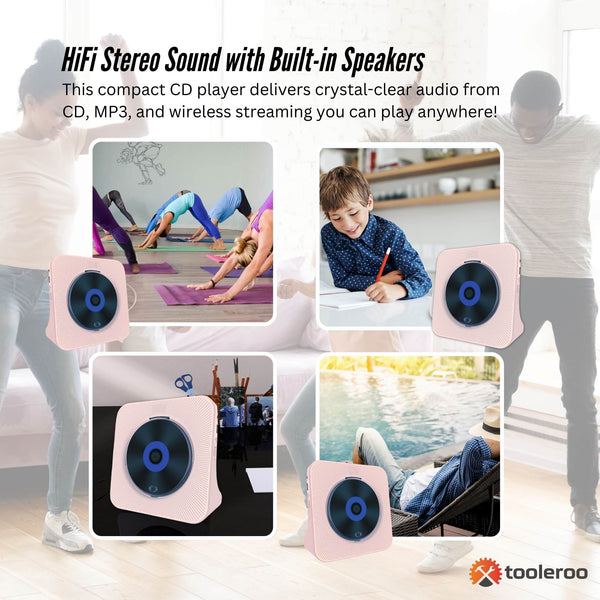 Tooleroo Usb Rechargeable Desktop Cd Player Speaker Bluetooth Portable Pink Computer Speakers