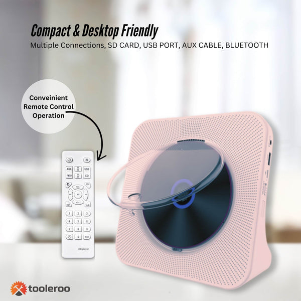 Tooleroo Usb Rechargeable Desktop Cd Player Speaker Bluetooth Portable Pink Computer Speakers