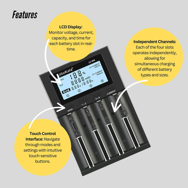 Liitokala M4 Smart Battery Charger Lcd Usb For 18650 Aa Aaa Ion Batteries Battery Chargers