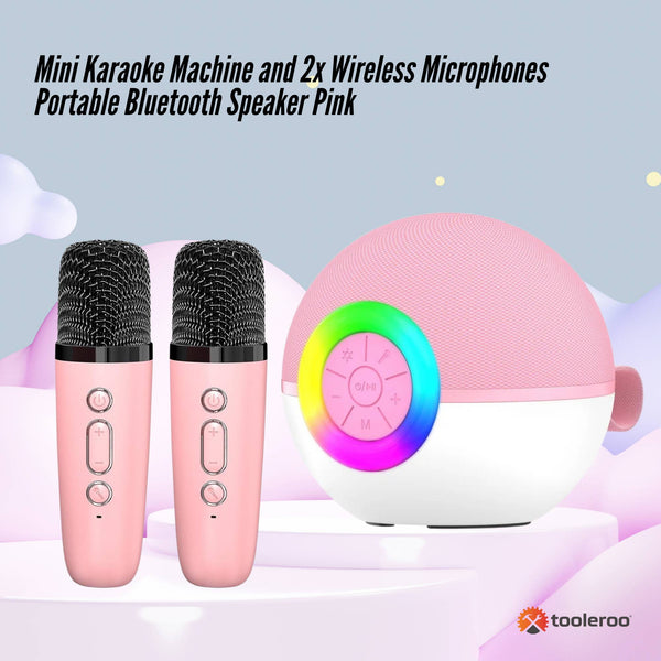 Mini Karaoke Machine And 2X Wireless Microphones Portable Bluetooth Speaker Pink Karaoke Microphones