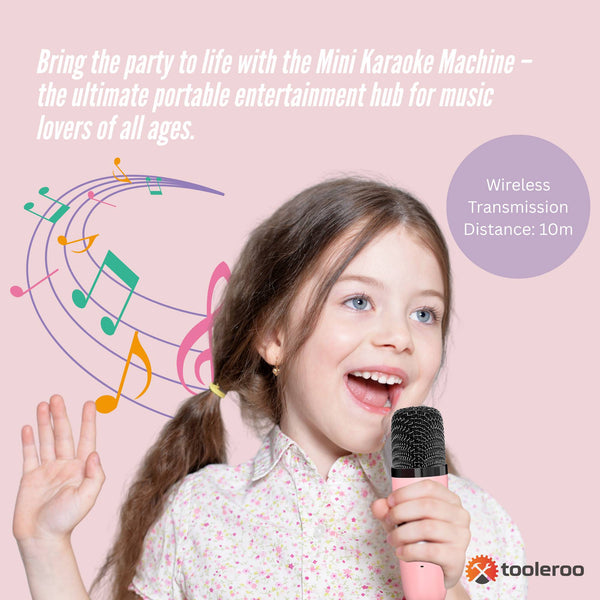 Mini Karaoke Machine And 2X Wireless Microphones Portable Bluetooth Speaker Pink Karaoke Microphones