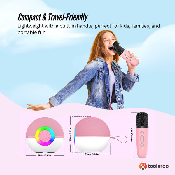 Mini Karaoke Machine And 2X Wireless Microphones Portable Bluetooth Speaker Pink Karaoke Microphones
