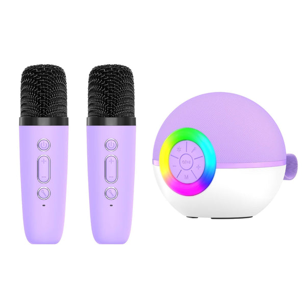 Mini Karaoke Machine 2X Wireless Microphones Portable Bluetooth Speaker Purple Karaoke Microphones