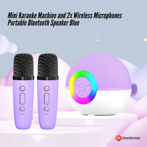 Mini Karaoke Machine 2X Wireless Microphones Portable Bluetooth Speaker Purple Karaoke Microphones