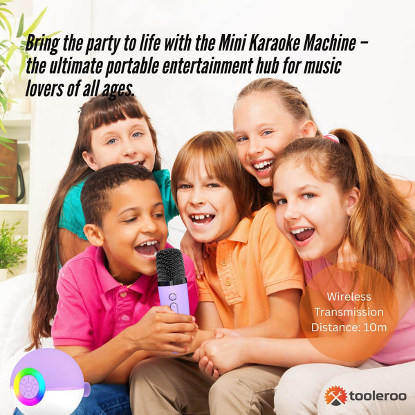 Mini Karaoke Machine 2X Wireless Microphones Portable Bluetooth Speaker Purple Karaoke Microphones