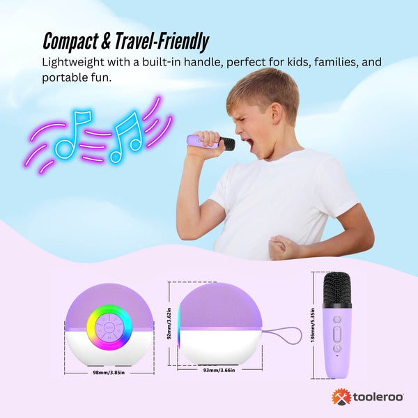 Mini Karaoke Machine 2X Wireless Microphones Portable Bluetooth Speaker Purple Karaoke Microphones