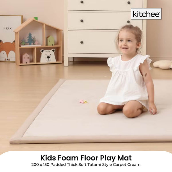 Kitchee Kids Foam Floor Play Mat 150X200cm – Padded Thick Soft Tatami Style Cream Playmats & Jigsaw Mats