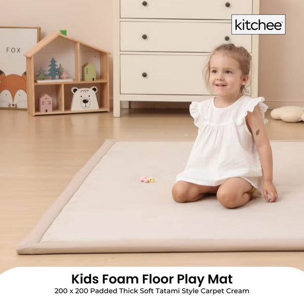 Kitchee Kids Foam Floor Play Mat 200X200cm Padded Thick Soft Tatami Style Cream Playmats & Jigsaw Mats