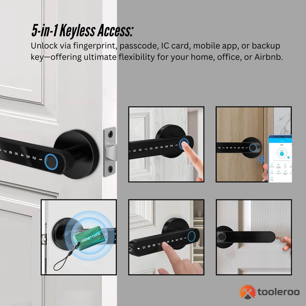 Tooleroo Digital Smart Door Lock Handle 5In1 Keypad Home Entry Security System Smart Door Locks