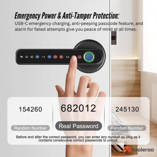 Tooleroo Digital Smart Door Lock Handle 5In1 Keypad Home Entry Security System Smart Door Locks