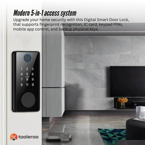 Tooleroo Digital Smart Door Lock Keypad 5 In 1 Home Entry Security System Smart Door Locks