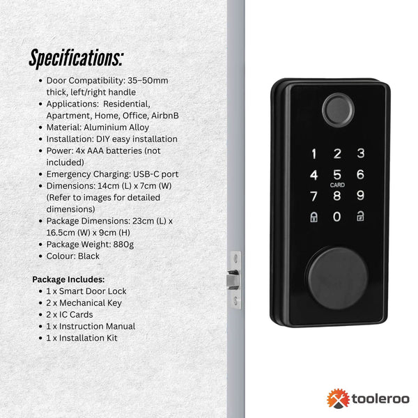 Tooleroo Digital Smart Door Lock Keypad 5 In 1 Home Entry Security System Smart Door Locks