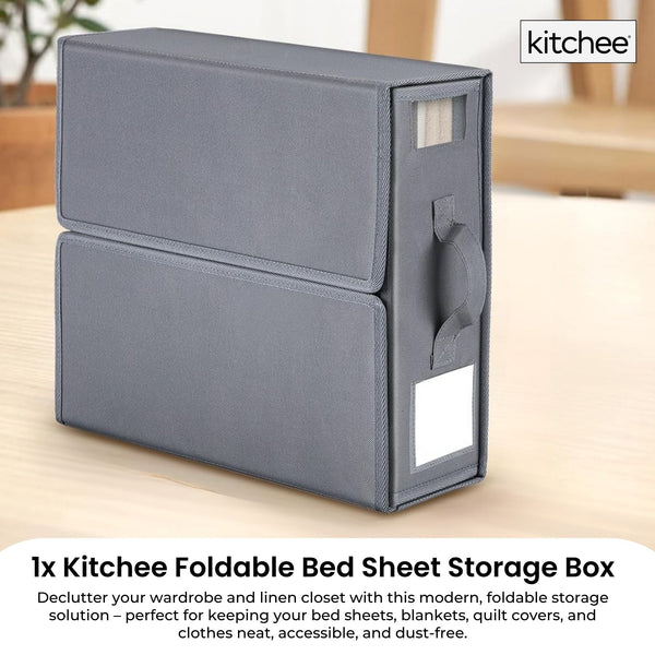 1X Kitchee Foldable Bed Sheet Storage Box – Linen & Closet Organiser Grey Storage Boxes