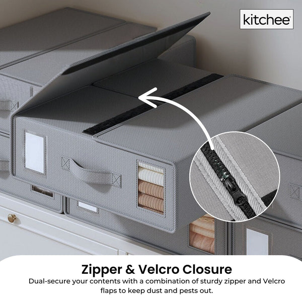 1X Kitchee Foldable Bed Sheet Storage Box – Linen & Closet Organiser Grey Storage Boxes