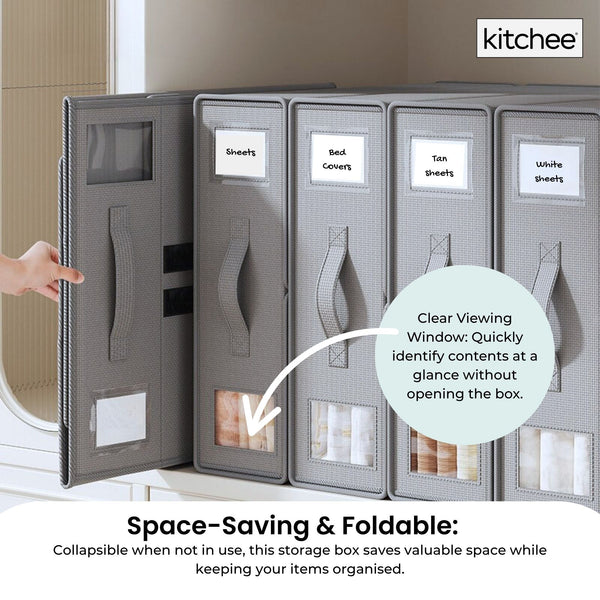 1X Kitchee Foldable Bed Sheet Storage Box – Linen & Closet Organiser Grey Storage Boxes