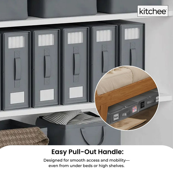 1X Kitchee Foldable Bed Sheet Storage Box – Linen & Closet Organiser Grey Storage Boxes