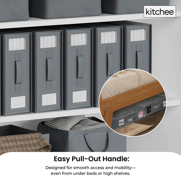 4X Kitchee Foldable Bed Sheet Storage Box – Linen & Closet Organiser Grey Storage Boxes