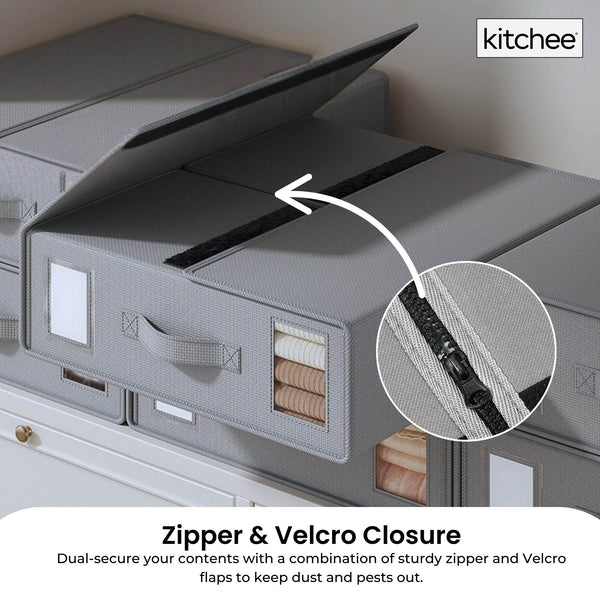 10X Kitchee Foldable Bed Sheet Storage Box – Linen & Closet Organiser Grey Storage Boxes