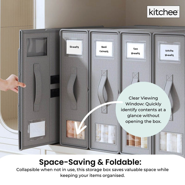 10X Kitchee Foldable Bed Sheet Storage Box – Linen & Closet Organiser Grey Storage Boxes