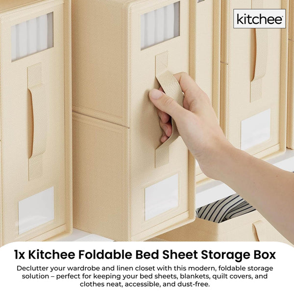 1Pc Kitchee Foldable Bed Sheet Storage Box Linen & Closet Organizer Beige Storage Boxes