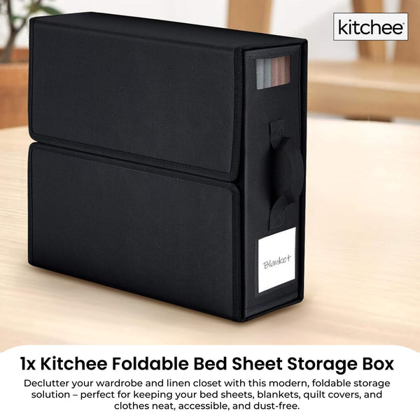 1Pc Kitchee Foldable Bed Sheet Storage Box Linen & Closet Organizer Black Storage Boxes
