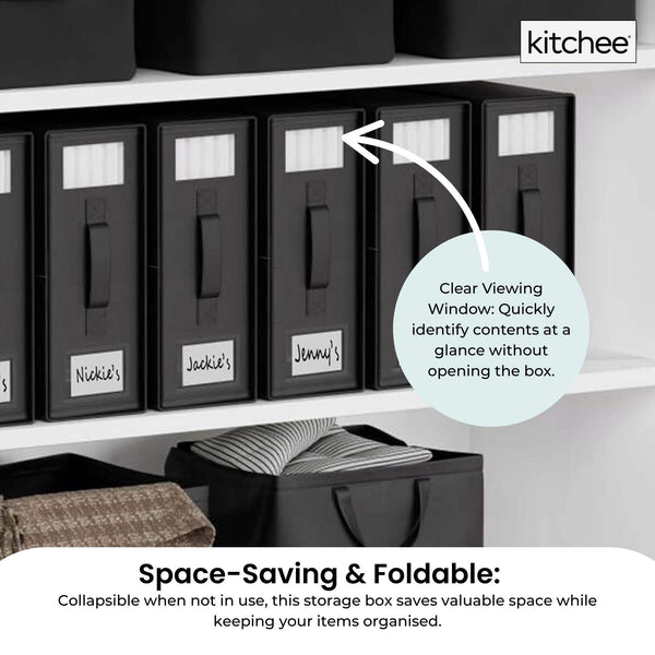 4X Kitchee Foldable Bed Sheet Storage Box Linen & Closet Organiser Black Storage Boxes