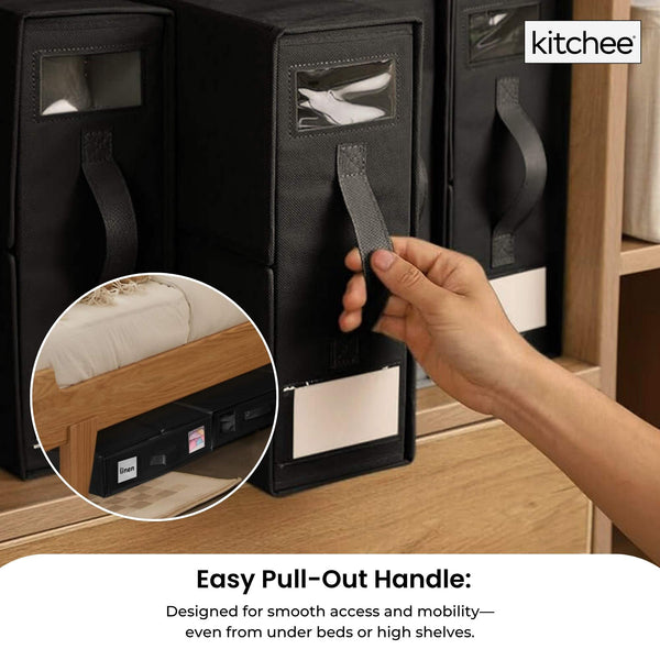 4X Kitchee Foldable Bed Sheet Storage Box Linen & Closet Organiser Black Storage Boxes