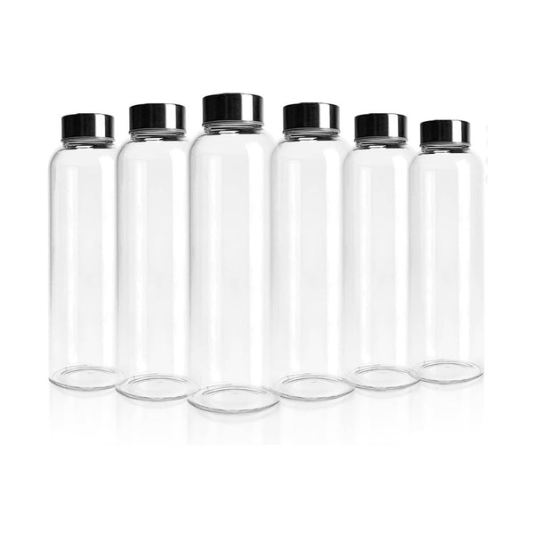 Kitchee 500Ml Glass Water Bottle With Stainless Steel Lid Set Of 6 Drink Bottles Vacuum Flasks & Mugs