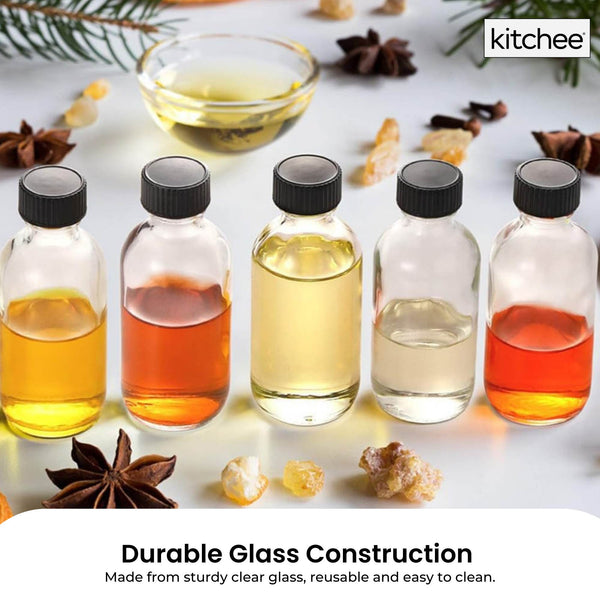 Kitchee 12X 60Ml Small Glass Bottles + Lids Funnels Brush Labels Pen Canisters & Jars