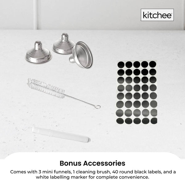 Kitchee 12X 60Ml Small Glass Bottles + Lids Funnels Brush Labels Pen Canisters & Jars