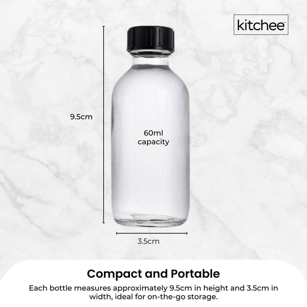 Kitchee 12X 60Ml Small Glass Bottles + Lids Funnels Brush Labels Pen Canisters & Jars