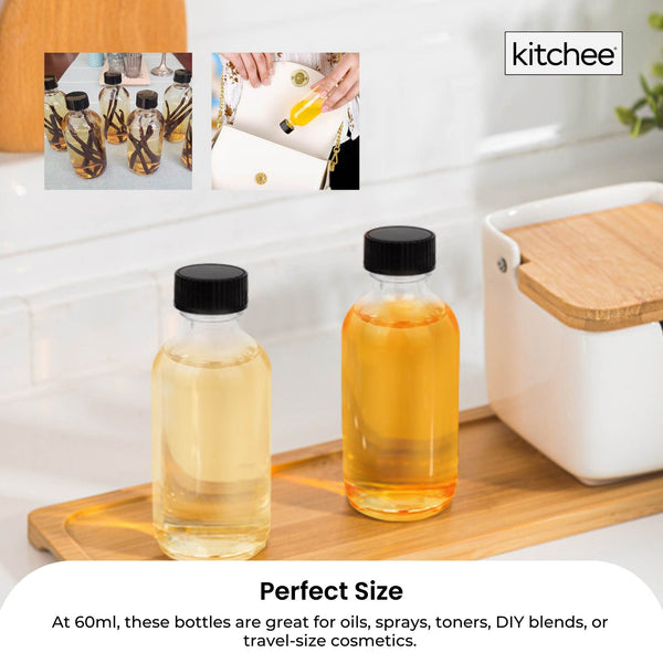 Kitchee 12X 60Ml Small Glass Bottles + Lids Funnels Brush Labels Pen Canisters & Jars