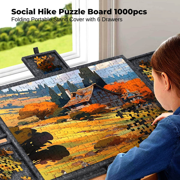 Social Hike Puzzle Felt Board 1000Pcs Folding Portable Stand Cover And Drawers Puzzles
