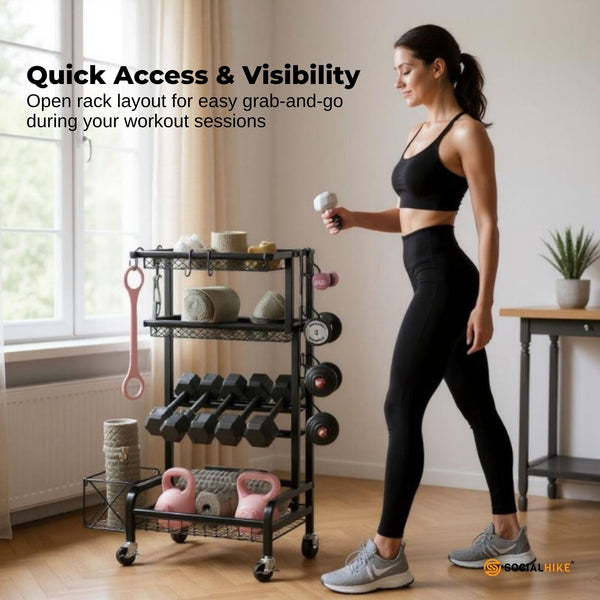 Social Hike Gym Equipment Storage Rack On Wheels Dumbbells Weights Organiser Weights Storage
