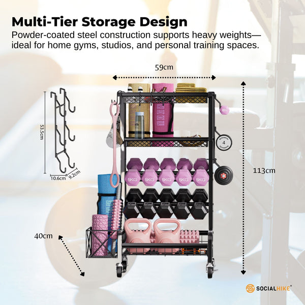 Social Hike Gym Equipment Storage Rack On Wheels Dumbbells Weights Organiser Weights Storage