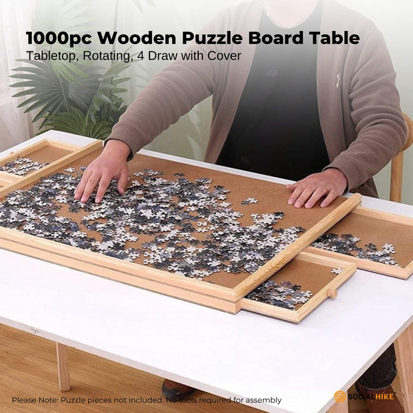 Social Hike 1000Pcs Puzzle Board 4 Drawer With Cover Wooden Rotating Tabletop Puzzles