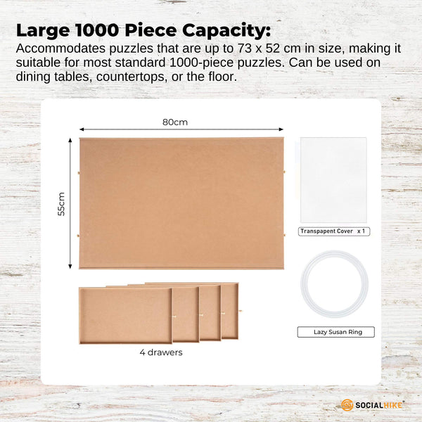 Social Hike 1000Pcs Puzzle Board 4 Drawer With Cover Wooden Rotating Tabletop Puzzles