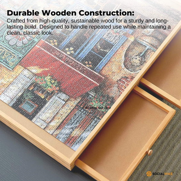 Social Hike 1000Pcs Puzzle Board 4 Drawer With Cover Wooden Rotating Tabletop Puzzles