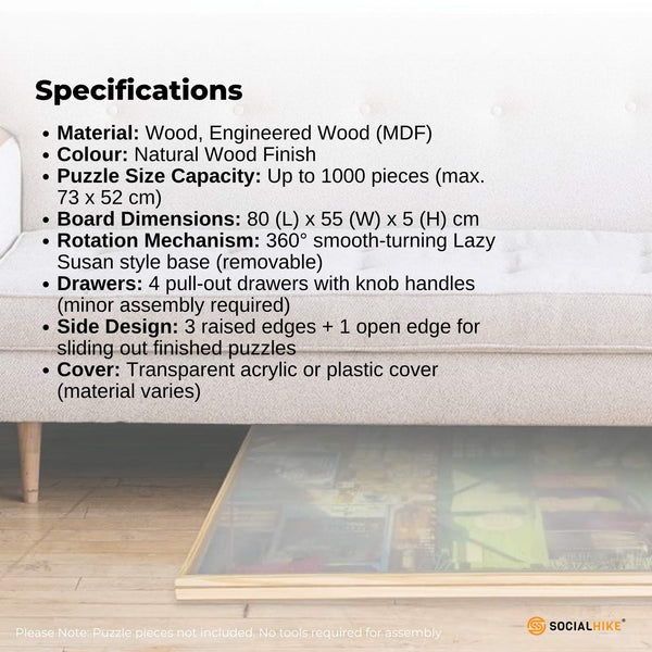 Social Hike 1000Pcs Puzzle Board 4 Drawer With Cover Wooden Rotating Tabletop Puzzles