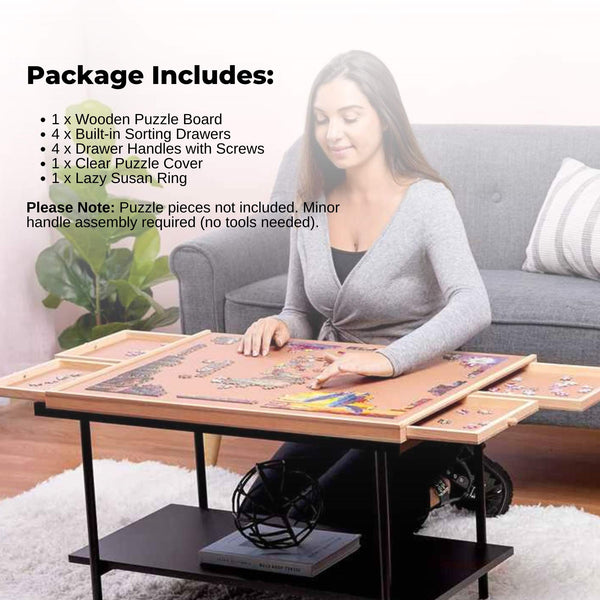 Social Hike 1000Pcs Puzzle Board 4 Drawer With Cover Wooden Rotating Tabletop Puzzles