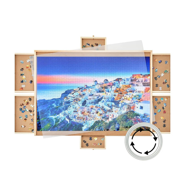 Social Hike 1500Pcs Puzzle Board 6 Drawer With Cover Wooden Rotating Tabletop Puzzles