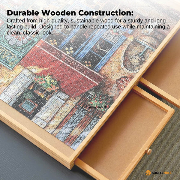 Social Hike 1500Pcs Puzzle Board 6 Drawer With Cover Wooden Rotating Tabletop Puzzles