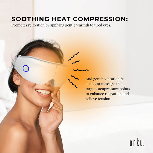 Orku Rechargeable Eye Massager Vibration Heat Pressure Therapy With Bluetooth Massagers