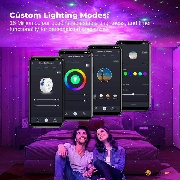Social Hike Smart Galaxy Star Projector – Wifi Led Light App Voice Control White Night Lights