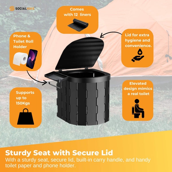 Social Hike Portable Folding Camping Toilet Outdoor Lightweight Compact Potty Portable Toilets & Accessories
