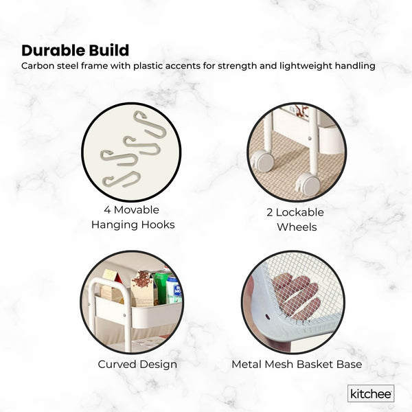 Kitchee 4 Tier Kitchen Storage Cart Trolley With Wheels Shelf Organiser White Kitchen Carts